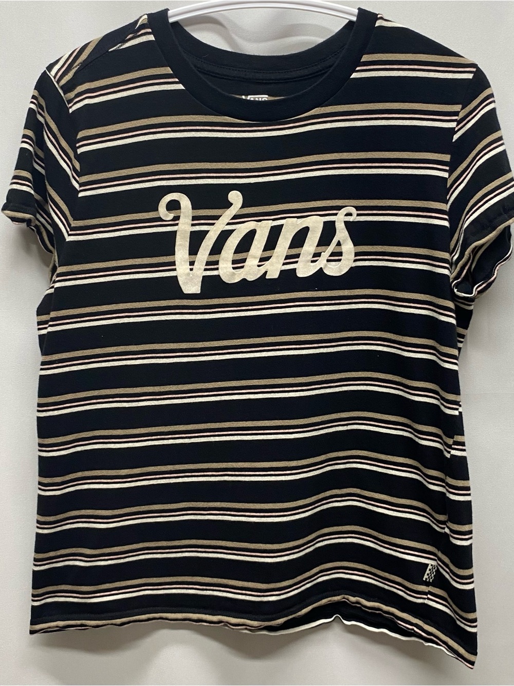 Vans womens junior shirt large striped velvet logo short sleeve cropped y2k